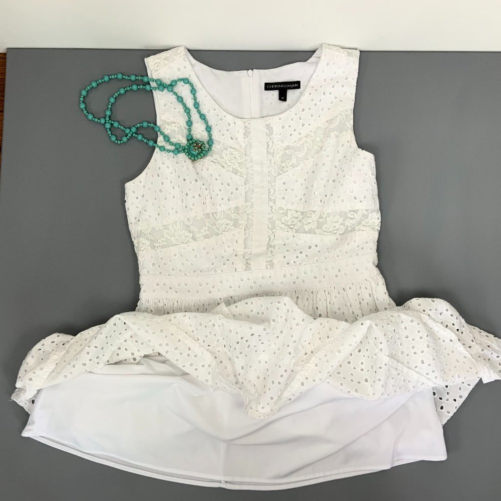 Chris McLaughlin White Eyelet & Lace Cotton Dress Cottagecore Artsy Sz 12 - Picture 11 of 16